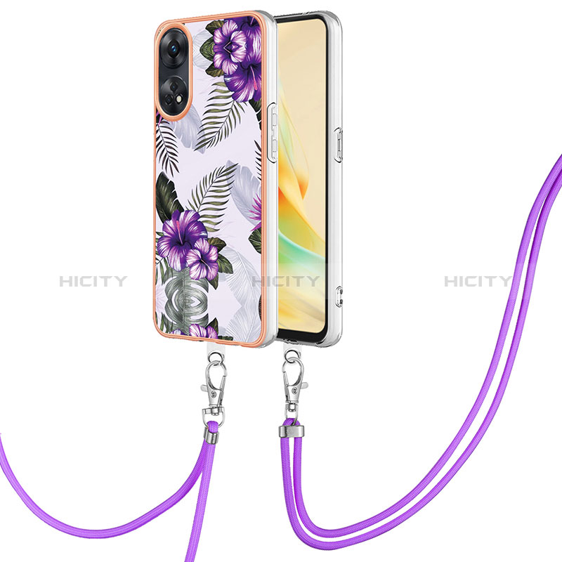 Funda Silicona Gel Goma Patron de Moda Carcasa con Acollador Cordon Lanyard YB3 para Oppo Reno8 T 4G