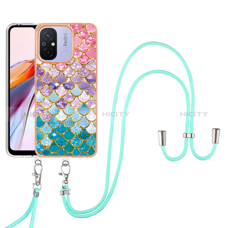 Funda Silicona Gel Goma Patron de Moda Carcasa con Acollador Cordon Lanyard YB3 para Xiaomi Poco C55