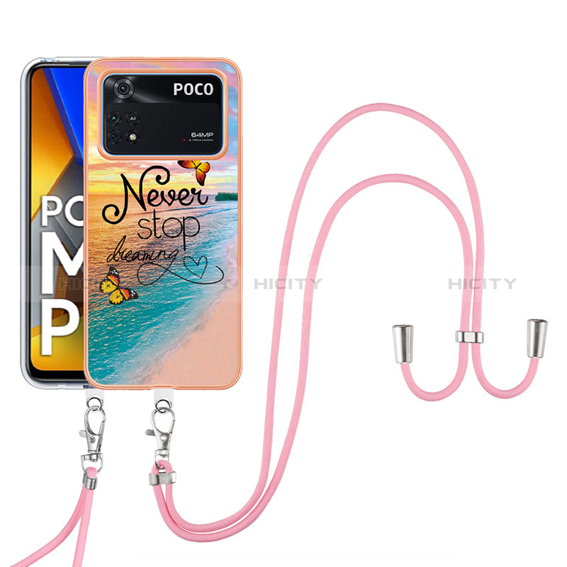 Funda Silicona Gel Goma Patron de Moda Carcasa con Acollador Cordon Lanyard YB3 para Xiaomi Poco M4 Pro 4G