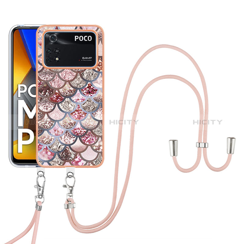 Funda Silicona Gel Goma Patron de Moda Carcasa con Acollador Cordon Lanyard YB3 para Xiaomi Poco M4 Pro 4G