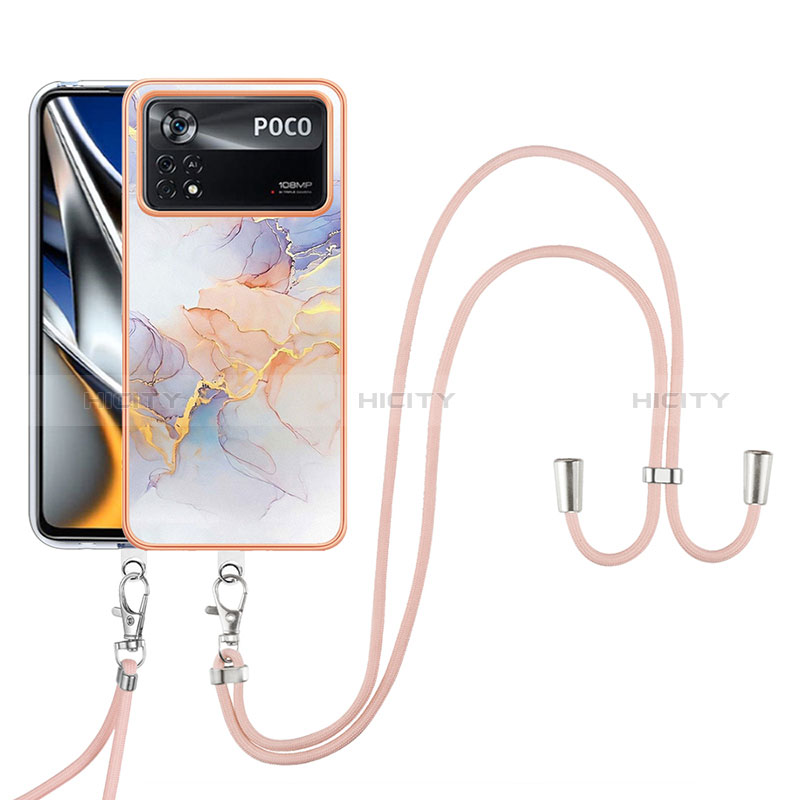 Funda Silicona Gel Goma Patron de Moda Carcasa con Acollador Cordon Lanyard YB3 para Xiaomi Poco X4 Pro 5G Purpura Claro