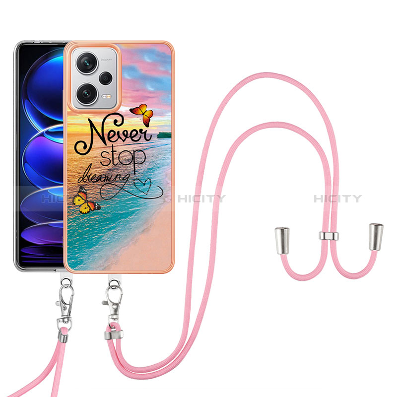 Funda Silicona Gel Goma Patron de Moda Carcasa con Acollador Cordon Lanyard YB3 para Xiaomi Redmi Note 12 Explorer Multicolor