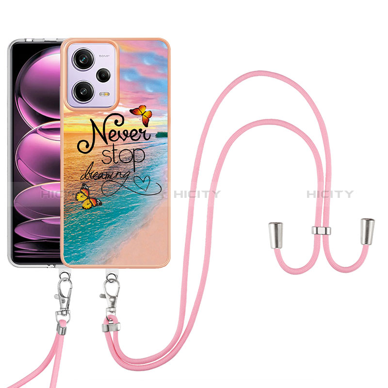 Funda Silicona Gel Goma Patron de Moda Carcasa con Acollador Cordon Lanyard YB3 para Xiaomi Redmi Note 12 Pro 5G Multicolor