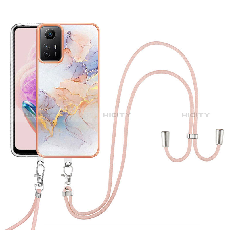 Funda Silicona Gel Goma Patron de Moda Carcasa con Acollador Cordon Lanyard YB3 para Xiaomi Redmi Note 12S Purpura Claro