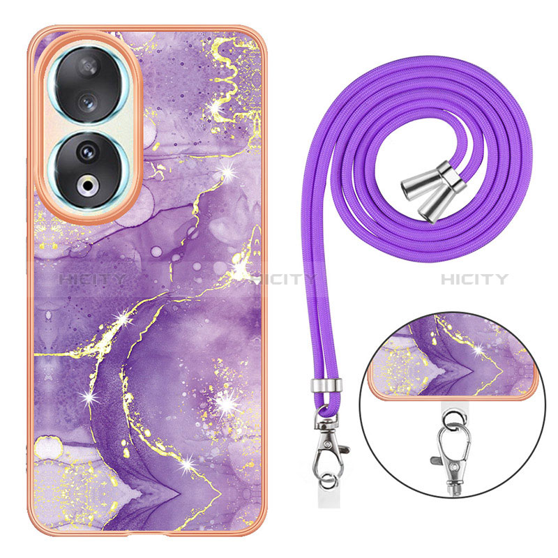 Funda Silicona Gel Goma Patron de Moda Carcasa con Acollador Cordon Lanyard YB5 para Huawei Honor 90 5G