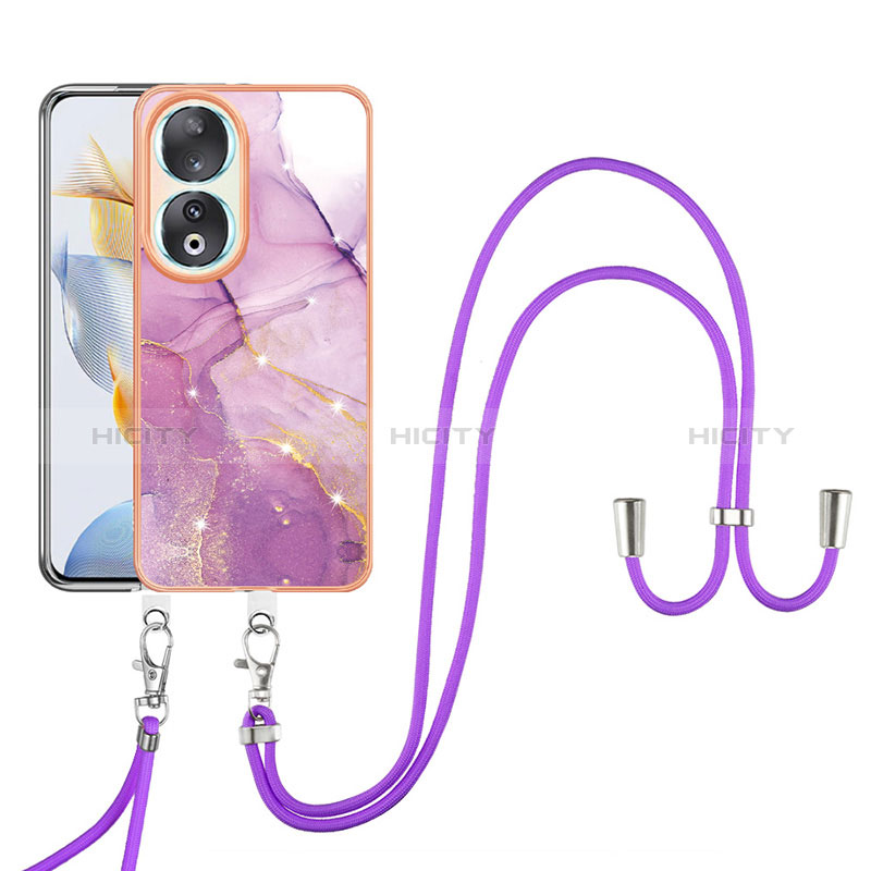 Funda Silicona Gel Goma Patron de Moda Carcasa con Acollador Cordon Lanyard YB5 para Huawei Honor 90 5G