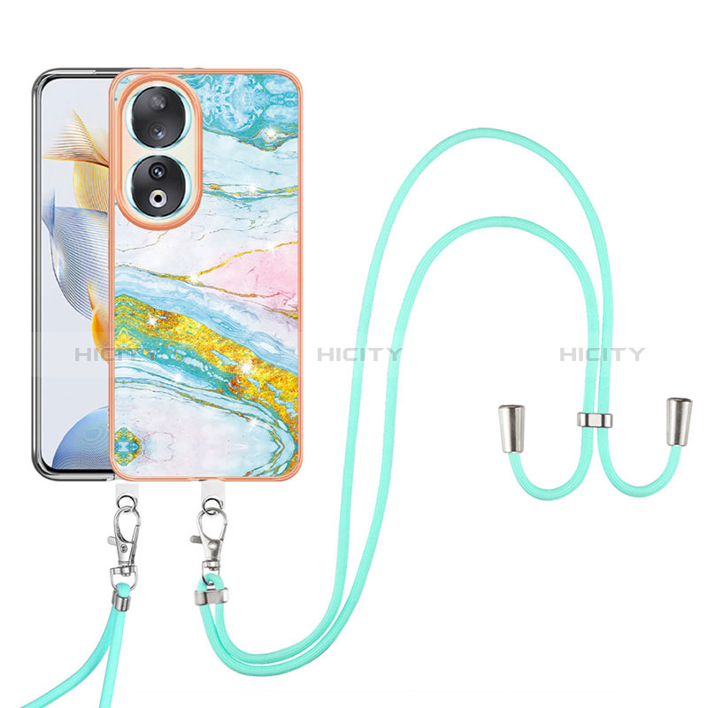 Funda Silicona Gel Goma Patron de Moda Carcasa con Acollador Cordon Lanyard YB5 para Huawei Honor 90 5G