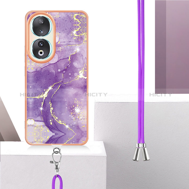 Funda Silicona Gel Goma Patron de Moda Carcasa con Acollador Cordon Lanyard YB5 para Huawei Honor 90 5G