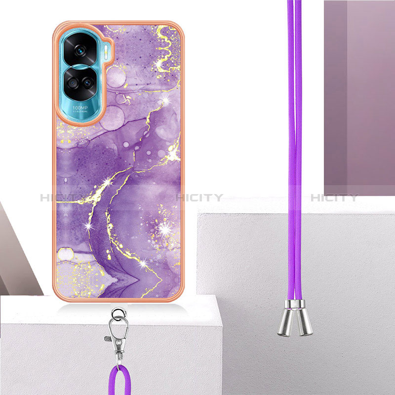 Funda Silicona Gel Goma Patron de Moda Carcasa con Acollador Cordon Lanyard YB5 para Huawei Honor 90 Lite 5G