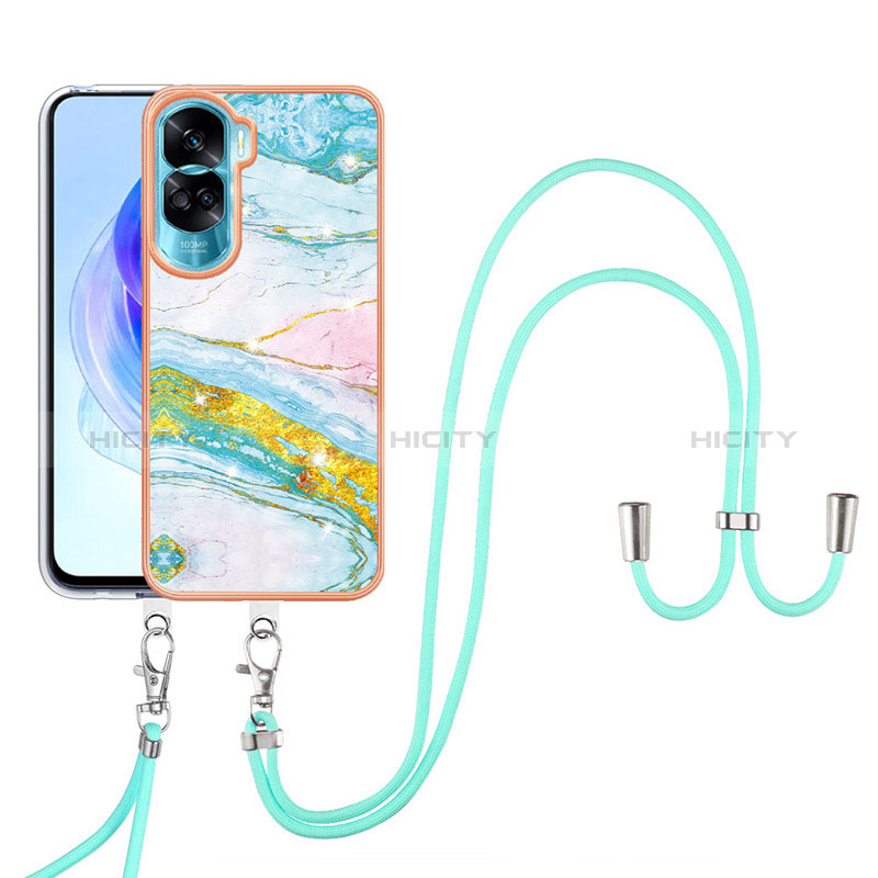 Funda Silicona Gel Goma Patron de Moda Carcasa con Acollador Cordon Lanyard YB5 para Huawei Honor 90 Lite 5G Vistoso