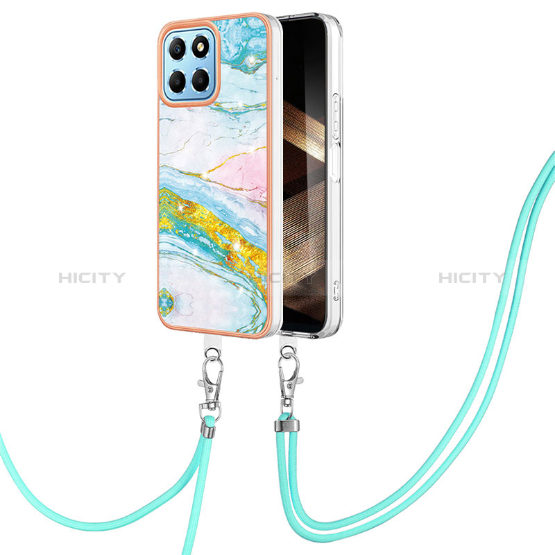 Funda Silicona Gel Goma Patron de Moda Carcasa con Acollador Cordon Lanyard YB5 para Huawei Honor X8b