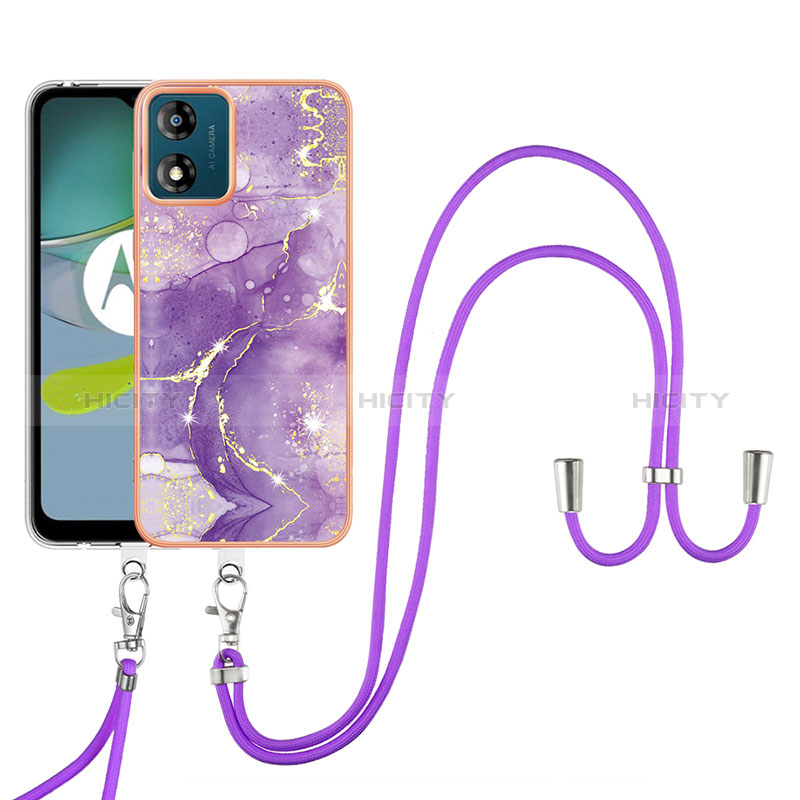 Funda Silicona Gel Goma Patron de Moda Carcasa con Acollador Cordon Lanyard YB5 para Motorola Moto E13