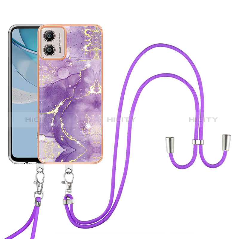 Funda Silicona Gel Goma Patron de Moda Carcasa con Acollador Cordon Lanyard YB5 para Motorola Moto G53 5G