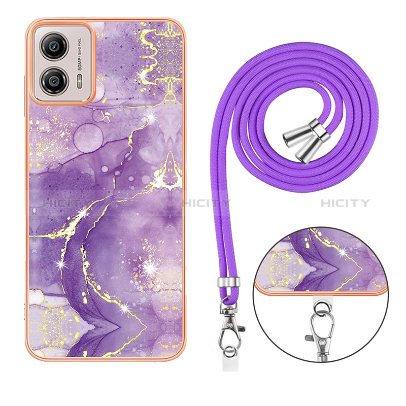 Funda Silicona Gel Goma Patron de Moda Carcasa con Acollador Cordon Lanyard YB5 para Motorola Moto G53 5G