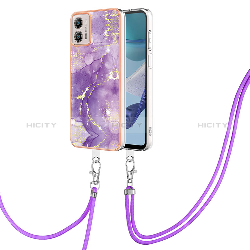 Funda Silicona Gel Goma Patron de Moda Carcasa con Acollador Cordon Lanyard YB5 para Motorola Moto G53j 5G Morado