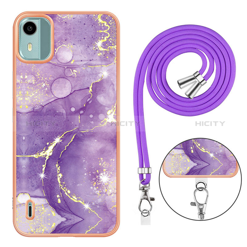 Funda Silicona Gel Goma Patron de Moda Carcasa con Acollador Cordon Lanyard YB5 para Nokia C12