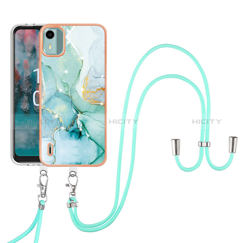 Funda Silicona Gel Goma Patron de Moda Carcasa con Acollador Cordon Lanyard YB5 para Nokia C12 Plus