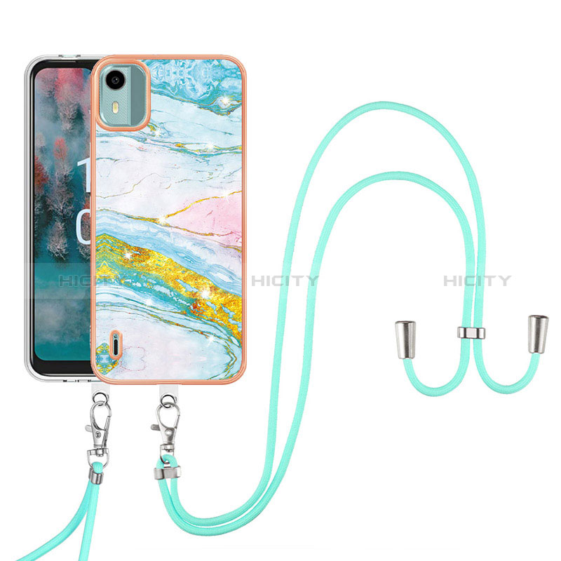 Funda Silicona Gel Goma Patron de Moda Carcasa con Acollador Cordon Lanyard YB5 para Nokia C12 Pro