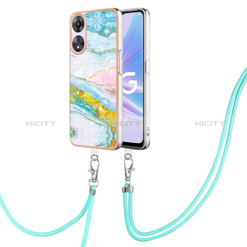 Funda Silicona Gel Goma Patron de Moda Carcasa con Acollador Cordon Lanyard YB5 para Oppo A58 5G