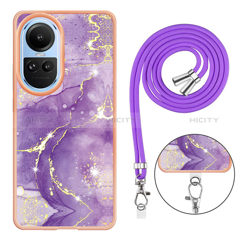 Funda Silicona Gel Goma Patron de Moda Carcasa con Acollador Cordon Lanyard YB5 para Oppo Reno10 5G