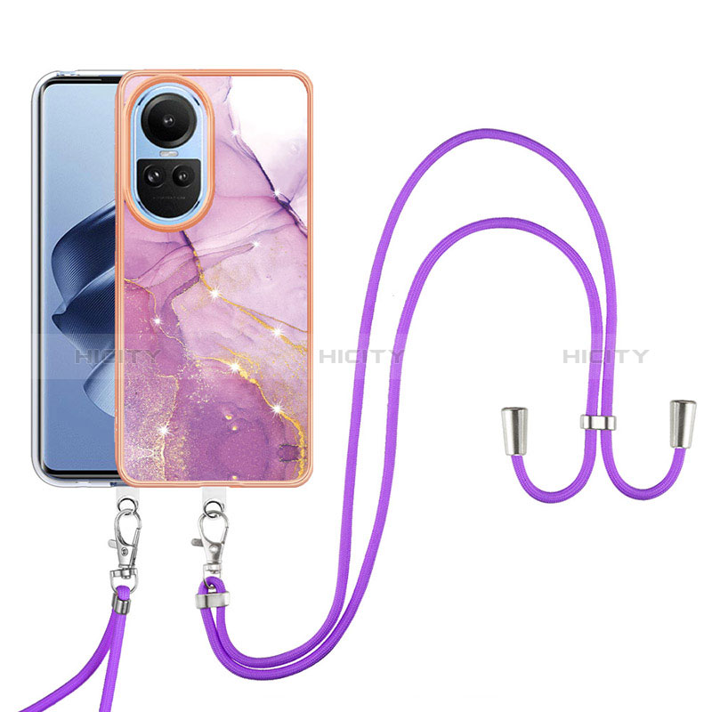 Funda Silicona Gel Goma Patron de Moda Carcasa con Acollador Cordon Lanyard YB5 para Oppo Reno10 5G