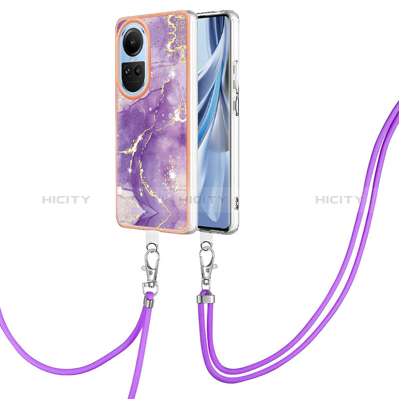 Funda Silicona Gel Goma Patron de Moda Carcasa con Acollador Cordon Lanyard YB5 para Oppo Reno10 5G