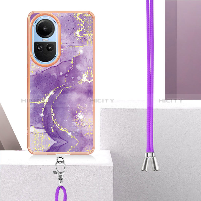 Funda Silicona Gel Goma Patron de Moda Carcasa con Acollador Cordon Lanyard YB5 para Oppo Reno10 5G