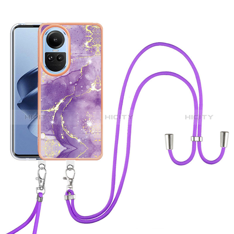 Funda Silicona Gel Goma Patron de Moda Carcasa con Acollador Cordon Lanyard YB5 para Oppo Reno10 Pro 5G