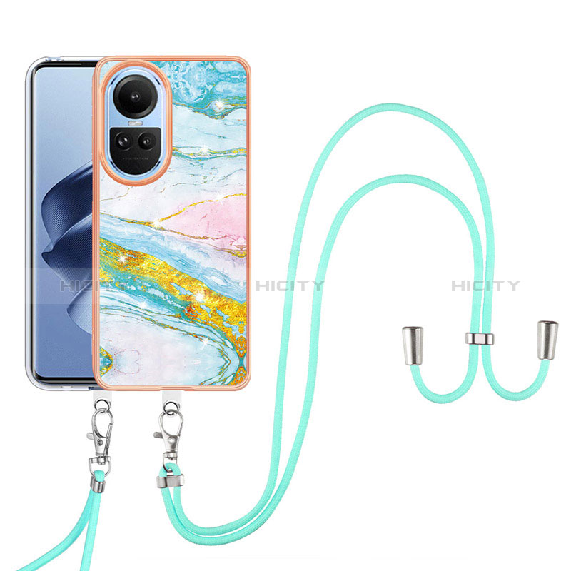 Funda Silicona Gel Goma Patron de Moda Carcasa con Acollador Cordon Lanyard YB5 para Oppo Reno10 Pro 5G