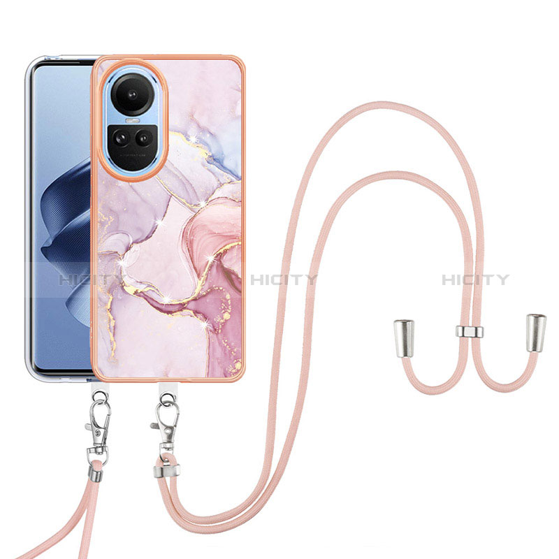 Funda Silicona Gel Goma Patron de Moda Carcasa con Acollador Cordon Lanyard YB5 para Oppo Reno10 Pro 5G Rosa