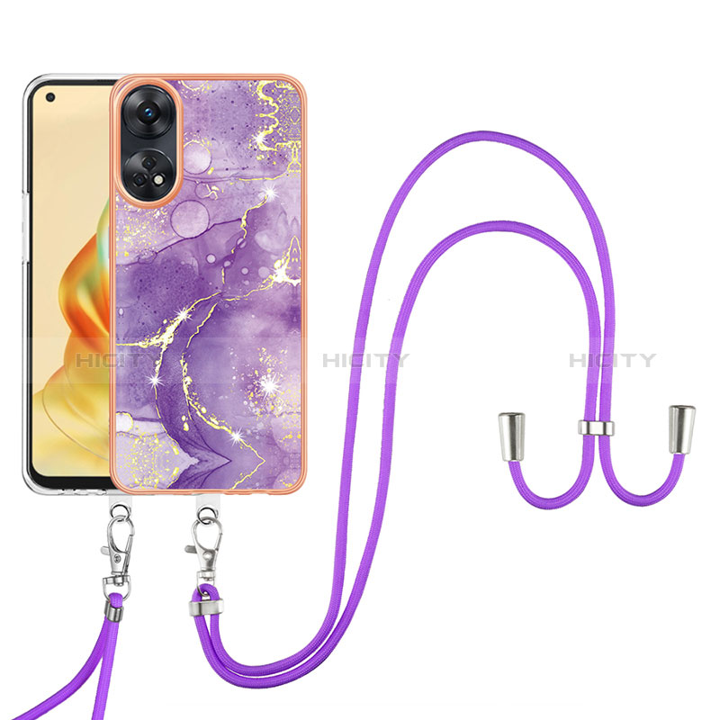 Funda Silicona Gel Goma Patron de Moda Carcasa con Acollador Cordon Lanyard YB5 para Oppo Reno8 T 4G