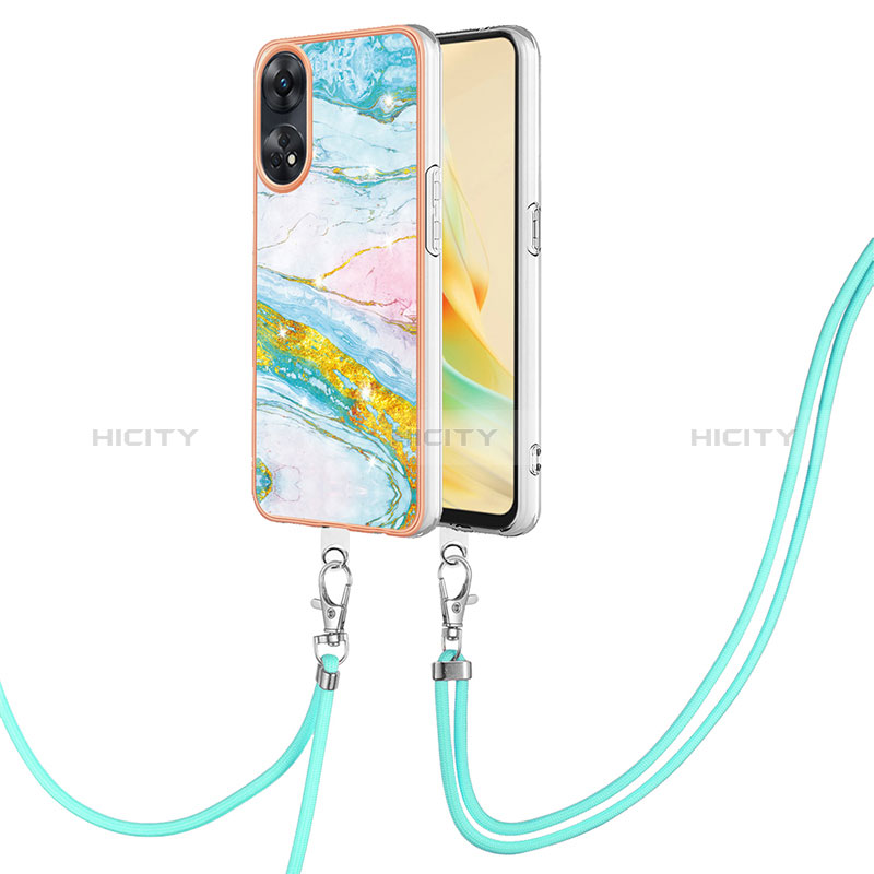 Funda Silicona Gel Goma Patron de Moda Carcasa con Acollador Cordon Lanyard YB5 para Oppo Reno8 T 4G Vistoso