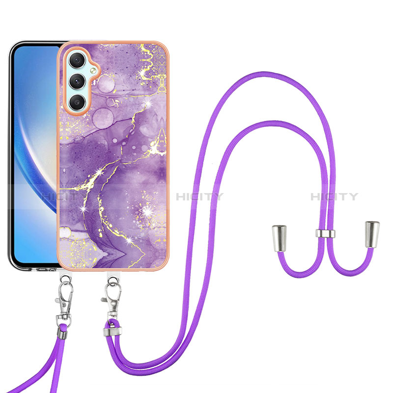 Funda Silicona Gel Goma Patron de Moda Carcasa con Acollador Cordon Lanyard YB5 para Samsung Galaxy A24 4G