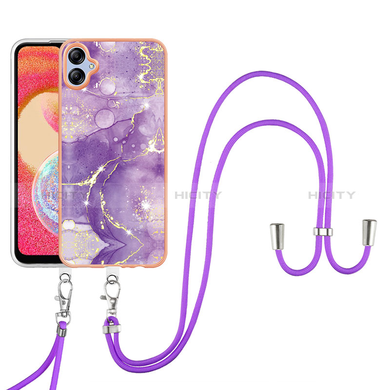 Funda Silicona Gel Goma Patron de Moda Carcasa con Acollador Cordon Lanyard YB5 para Samsung Galaxy F04