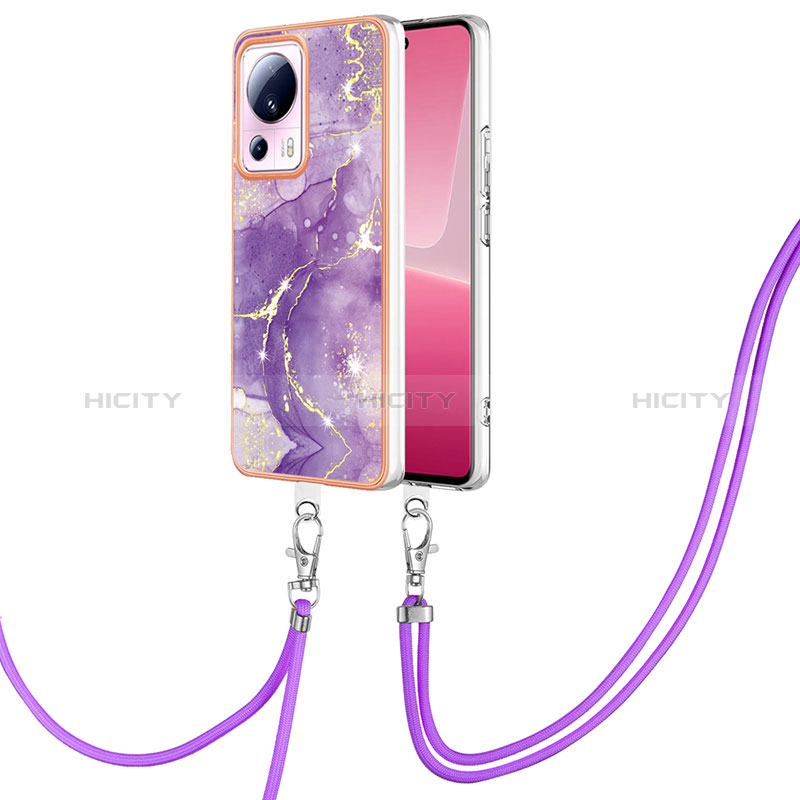 Funda Silicona Gel Goma Patron de Moda Carcasa con Acollador Cordon Lanyard YB5 para Xiaomi Mi 13 Lite 5G Morado