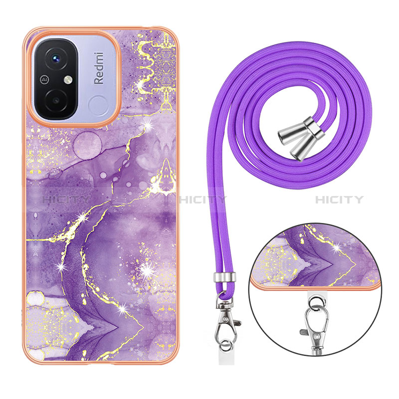 Funda Silicona Gel Goma Patron de Moda Carcasa con Acollador Cordon Lanyard YB5 para Xiaomi Poco C55