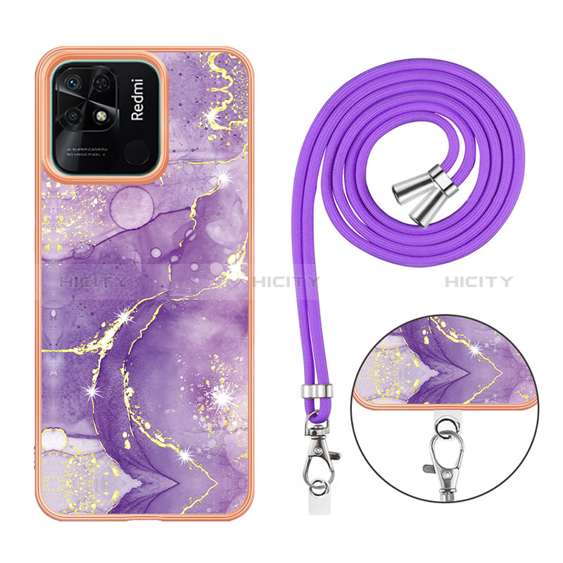 Funda Silicona Gel Goma Patron de Moda Carcasa con Acollador Cordon Lanyard YB5 para Xiaomi Redmi 10 Power