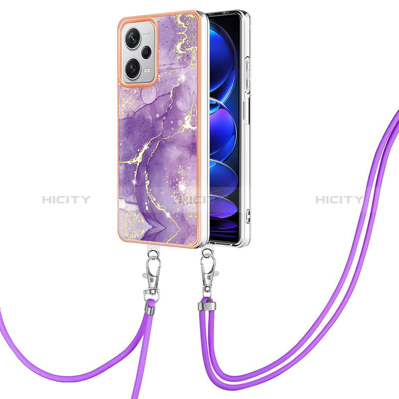 Funda Silicona Gel Goma Patron de Moda Carcasa con Acollador Cordon Lanyard YB5 para Xiaomi Redmi Note 12 Explorer Morado