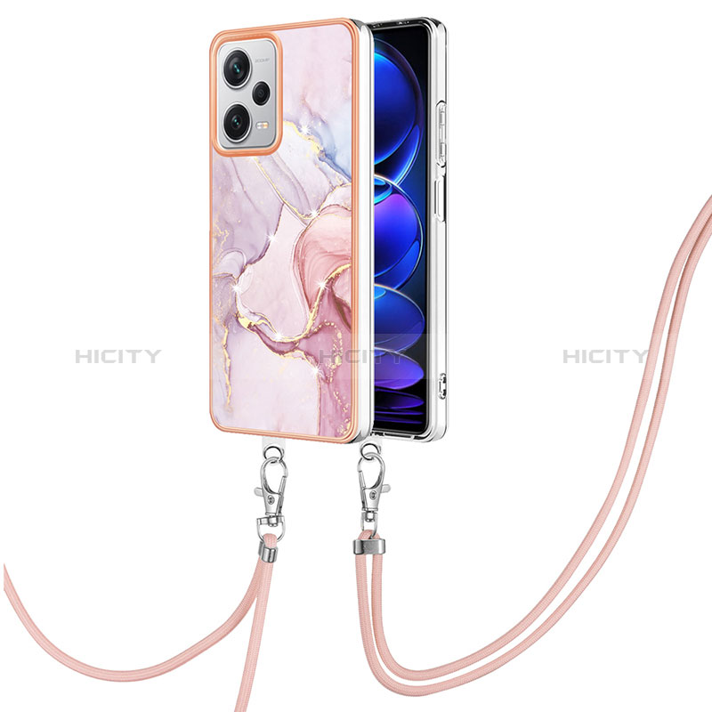 Funda Silicona Gel Goma Patron de Moda Carcasa con Acollador Cordon Lanyard YB5 para Xiaomi Redmi Note 12 Explorer Rosa