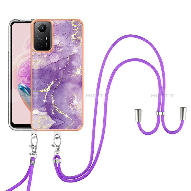 Funda Silicona Gel Goma Patron de Moda Carcasa con Acollador Cordon Lanyard YB5 para Xiaomi Redmi Note 12S Morado