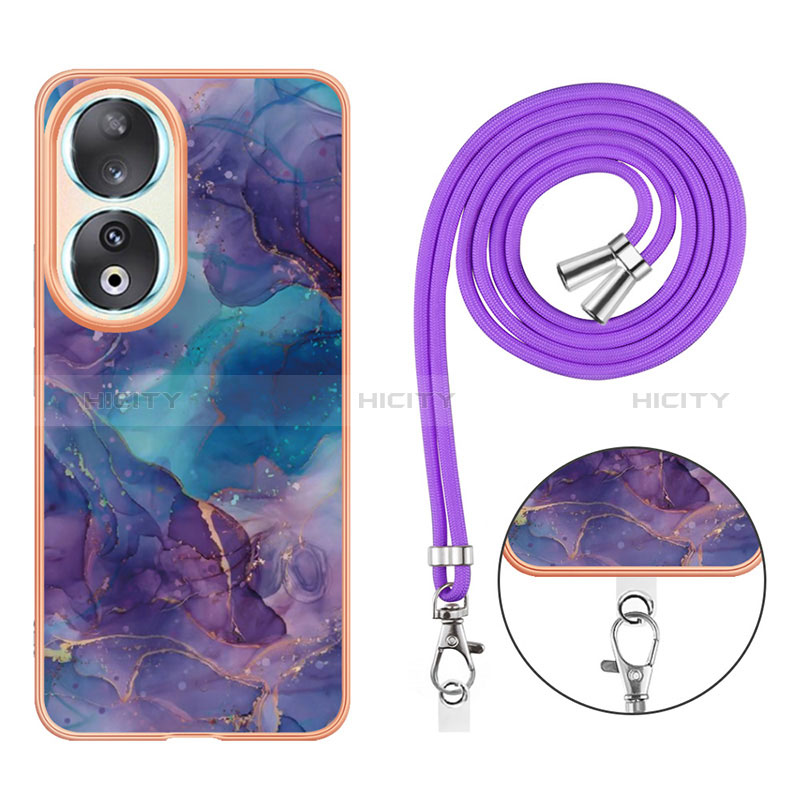 Funda Silicona Gel Goma Patron de Moda Carcasa con Acollador Cordon Lanyard YB7 para Huawei Honor 90 5G