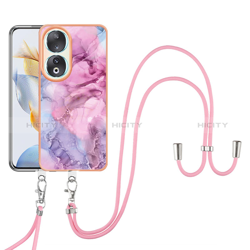 Funda Silicona Gel Goma Patron de Moda Carcasa con Acollador Cordon Lanyard YB7 para Huawei Honor 90 5G