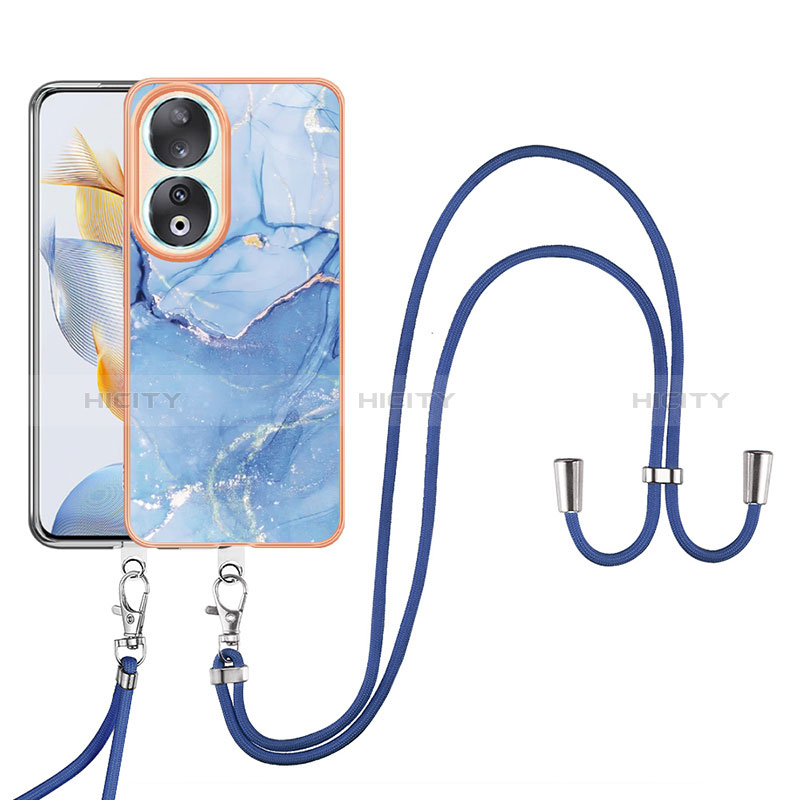 Funda Silicona Gel Goma Patron de Moda Carcasa con Acollador Cordon Lanyard YB7 para Huawei Honor 90 5G Azul