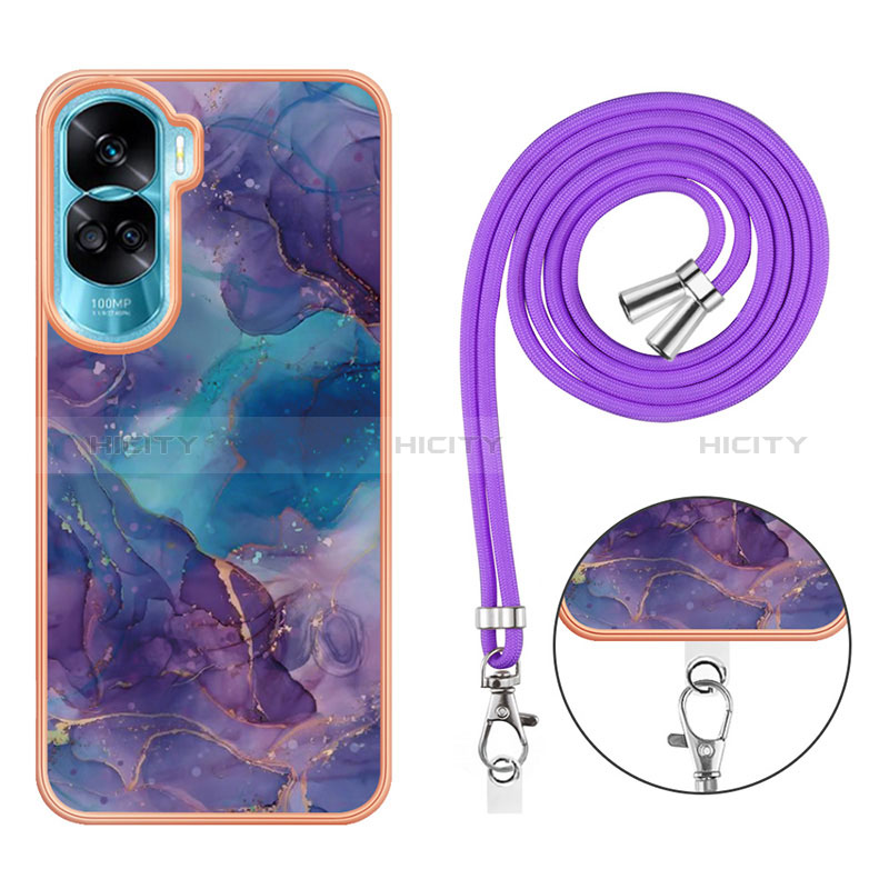 Funda Silicona Gel Goma Patron de Moda Carcasa con Acollador Cordon Lanyard YB7 para Huawei Honor 90 Lite 5G