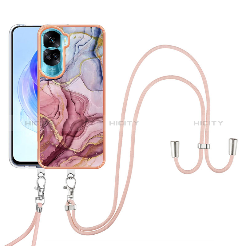 Funda Silicona Gel Goma Patron de Moda Carcasa con Acollador Cordon Lanyard YB7 para Huawei Honor 90 Lite 5G