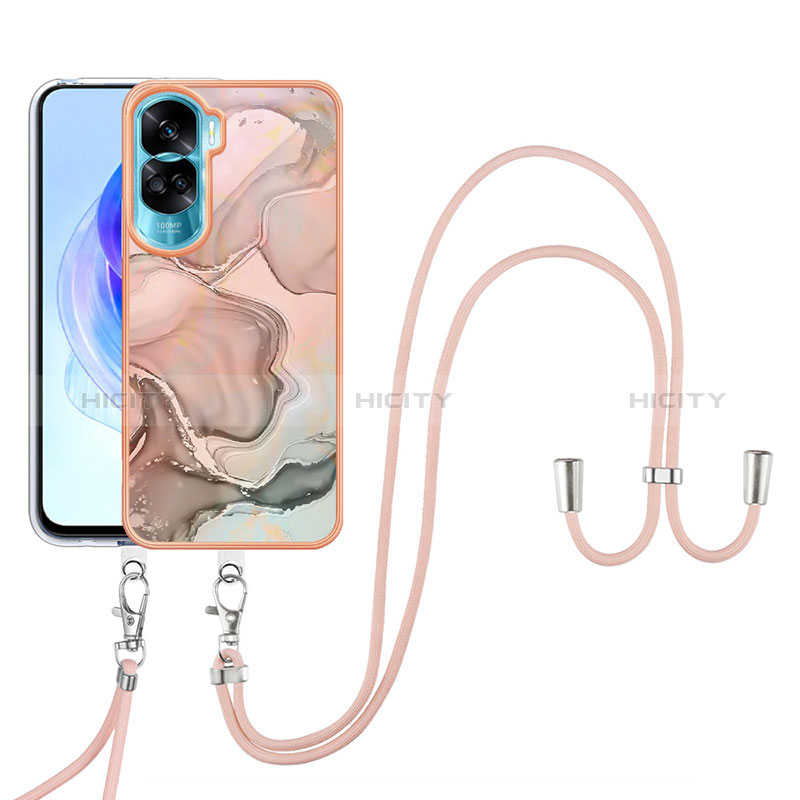 Funda Silicona Gel Goma Patron de Moda Carcasa con Acollador Cordon Lanyard YB7 para Huawei Honor 90 Lite 5G