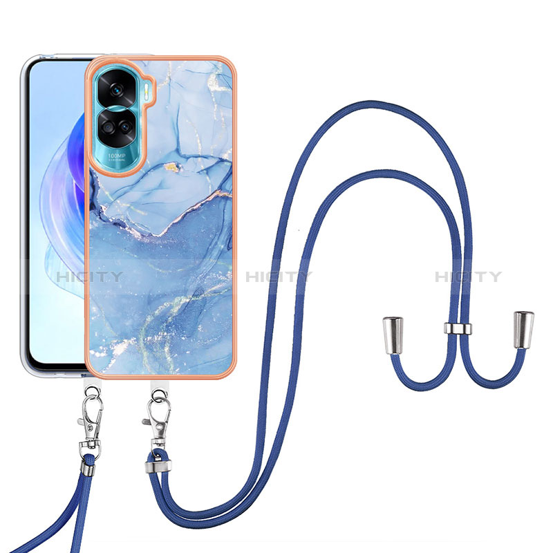 Funda Silicona Gel Goma Patron de Moda Carcasa con Acollador Cordon Lanyard YB7 para Huawei Honor 90 Lite 5G