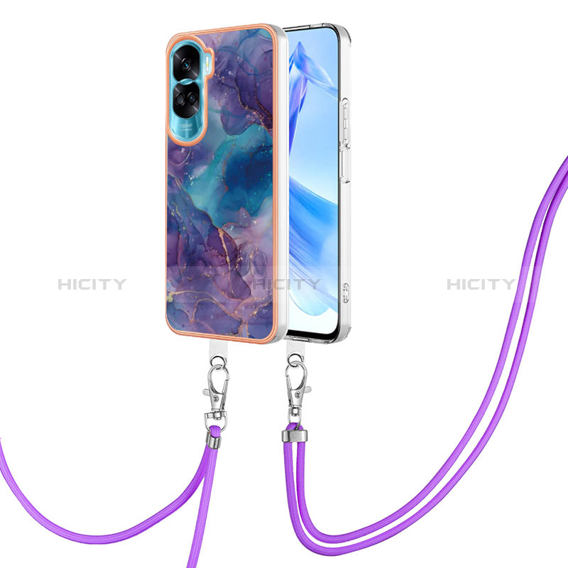 Funda Silicona Gel Goma Patron de Moda Carcasa con Acollador Cordon Lanyard YB7 para Huawei Honor 90 Lite 5G