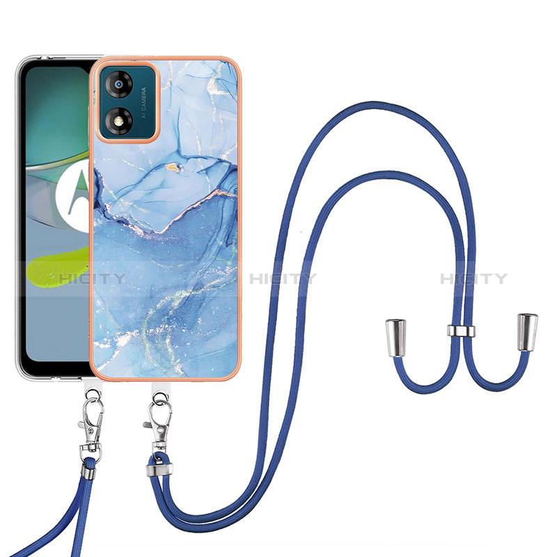 Funda Silicona Gel Goma Patron de Moda Carcasa con Acollador Cordon Lanyard YB7 para Motorola Moto E13