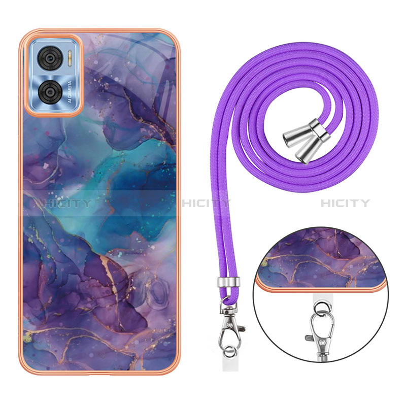 Funda Silicona Gel Goma Patron de Moda Carcasa con Acollador Cordon Lanyard YB7 para Motorola Moto E22i